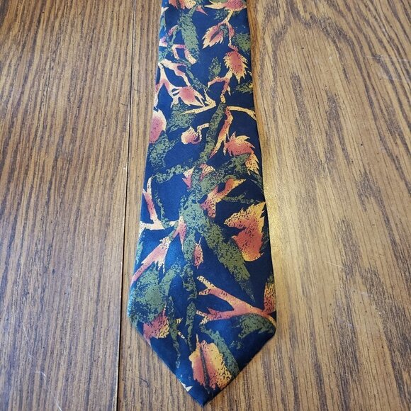 Enrico Coveri Blue Green Rustic Nature Pattern 3 Inch Wide Necktie - Picture 1 of 7